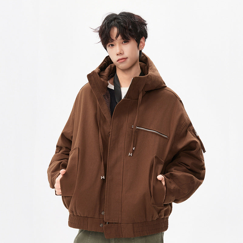 Herren Utility-Kapuzenjacke mit Reißverschluss, multifunktionalen Taschen und elastischem Saum Drune
