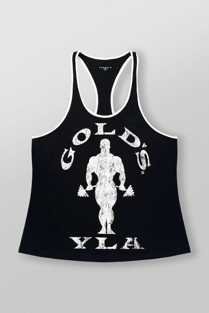 Herren nan athletisches Stringer Tanktop rückenfreier Schnitt mit Kontrastpaspel und Kraftsportmotiv Drune