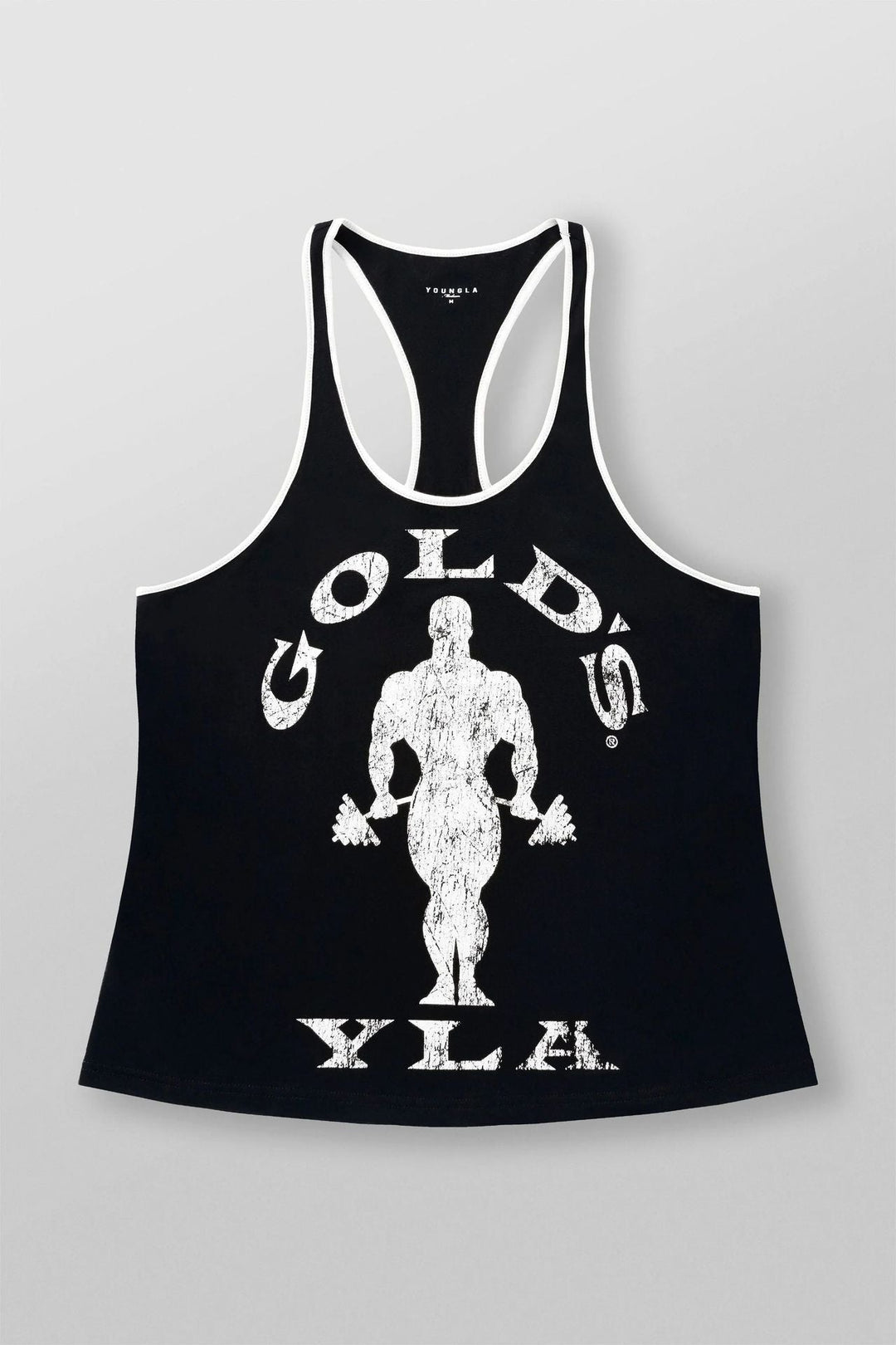 Herren nan athletisches Stringer Tanktop rückenfreier Schnitt mit Kontrastpaspel und Kraftsportmotiv Drune