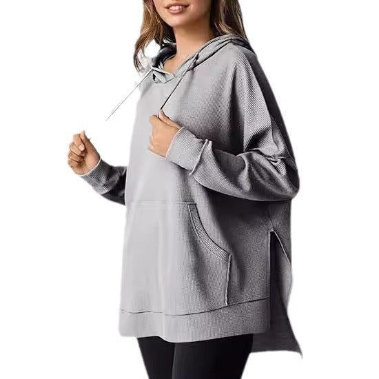 Damen lässiger Hoodie mit seitlichen Schlitzen und praktischen Taschen Drune