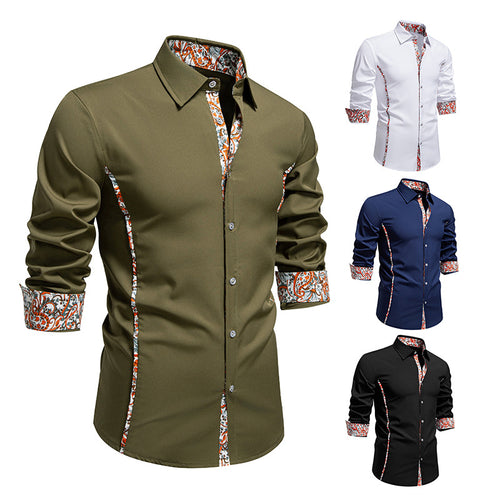 Herren Elegantes tailliertes Business-Hemd mit kontrastierter Innenblende und Paisley-Detail Drune