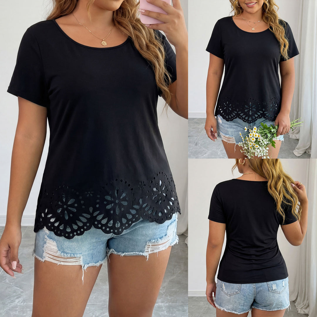 Damen modisches T-Shirt mit floralen Lochdetails Drune