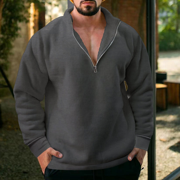 Herren bequemer Stehkragen Pullover mit kurzer Reißverschlussöffnung Drune