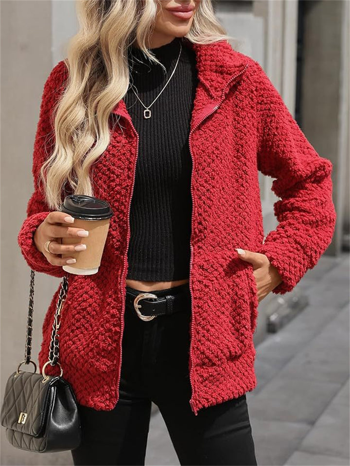 Damen Teddy-Fleece Jacke mit Reißverschluss und Stehkragen Drune