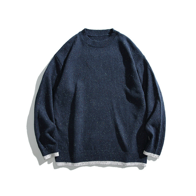 Unisex Oversize Strickpullover mit Rundhalsausschnitt, Kontrastbündchen und Melange‑Noppenstruktur Drune