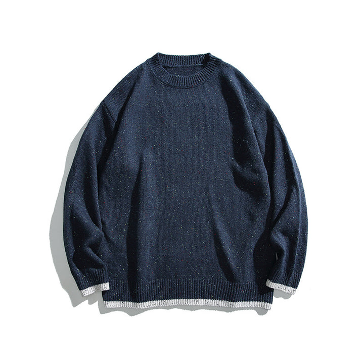 Unisex Oversize Strickpullover mit Rundhalsausschnitt, Kontrastbündchen und Melange‑Noppenstruktur Drune