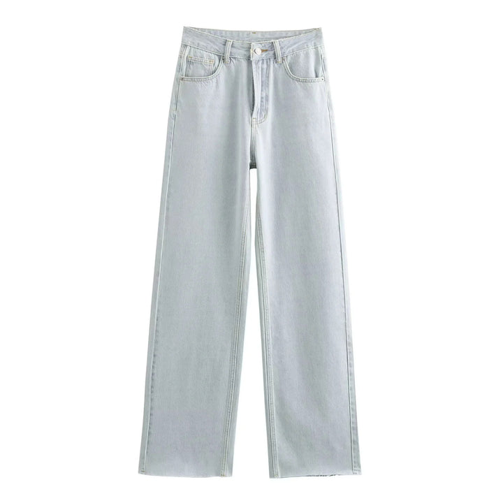 Damen nan hochgeschnittene weite Denimjeans mit geradem Bein und Fransensaum Drune