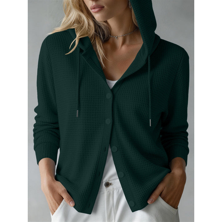 Damen Kapuzen-Strickjacke mit Waffelstruktur und Knopfleiste Drune