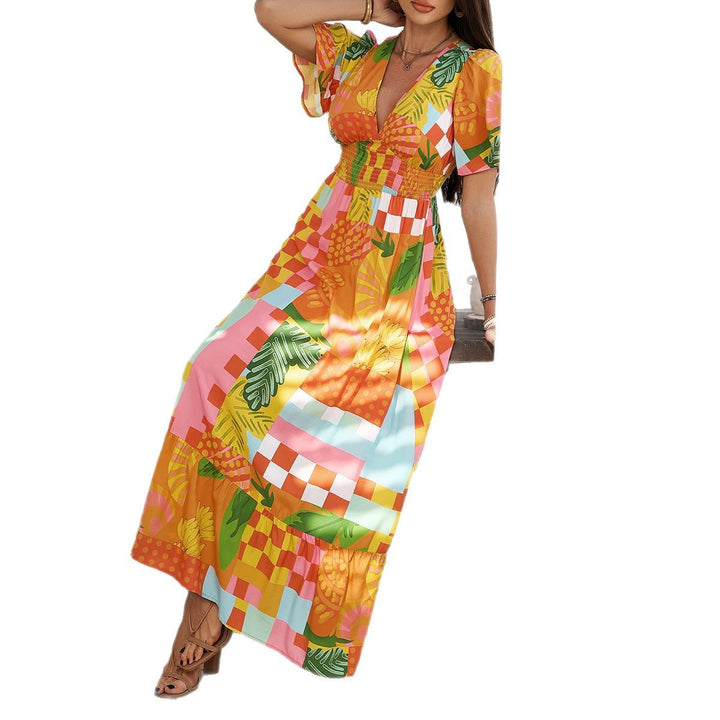 Damen Maxikleid mit raffiniertem V-Ausschnitt und eleganter Raffung Drune