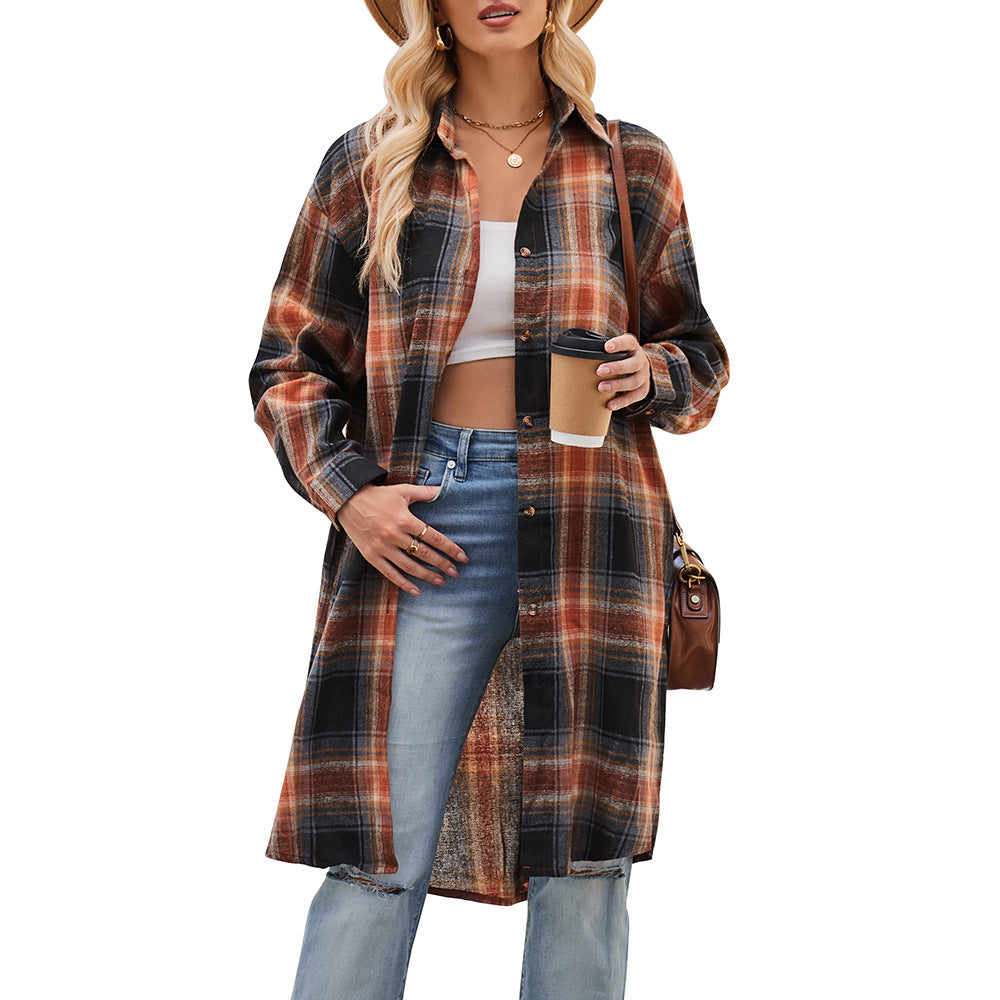 Damen lässige Flanell-Hemdjacke im Oversized-Schnitt Drune