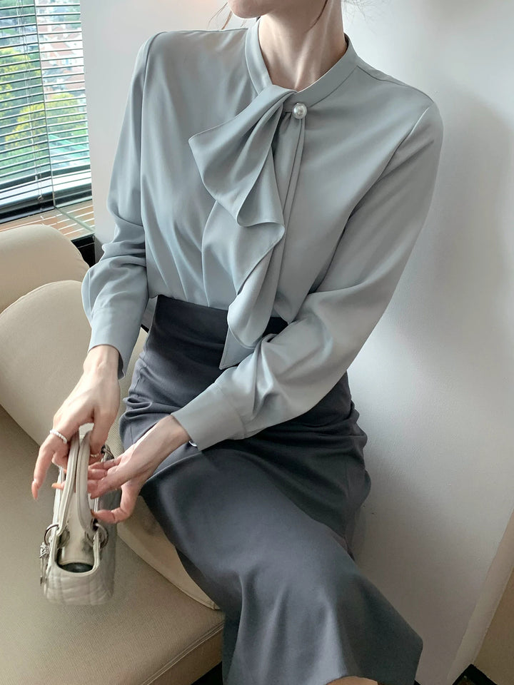 Damen Elegante Bluse mit Schleifendetail Drune