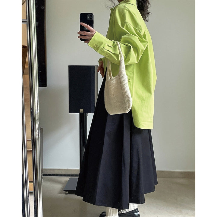 Damen Weites Midirock mit hoher Taille, Boxfalten und A-Linien-Silhouette Drune