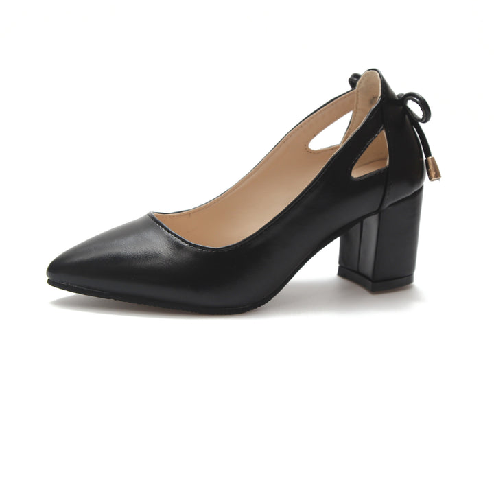 Damen nan spitze Pumps mit seitlichen Cut-Outs, Fersenband mit Zierkordel und massivem Blockabsatz Drune