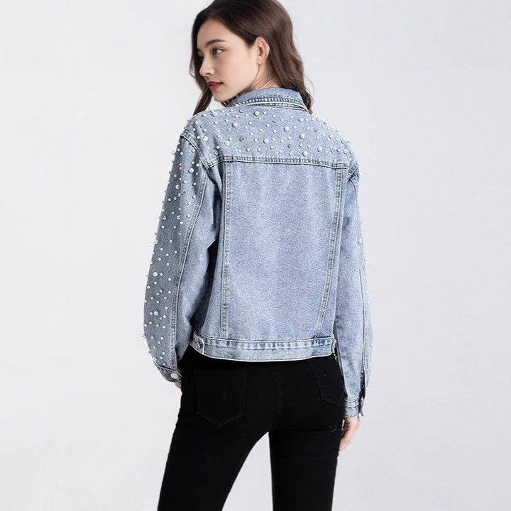 Damen Denimjacke mit Perlenverzierungen Drune