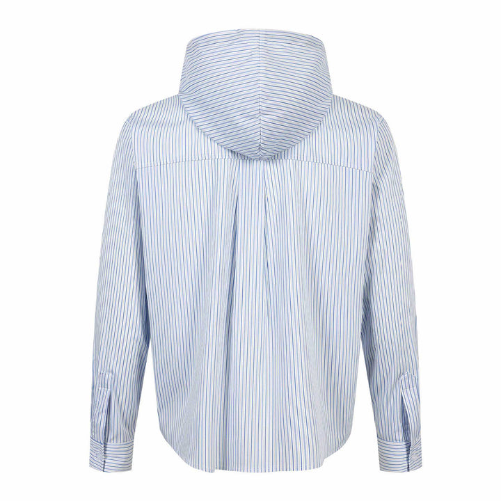 Unisex Gestreiftes Kapuzen‑Hemd im Overshirt‑Stil mit verdeckter Knopfleiste und Logo‑Stick Drune