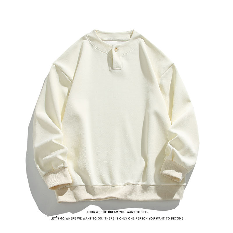 Unisex Oversize-Henley-Sweatshirt mit Druckknopf am Kragen Drune