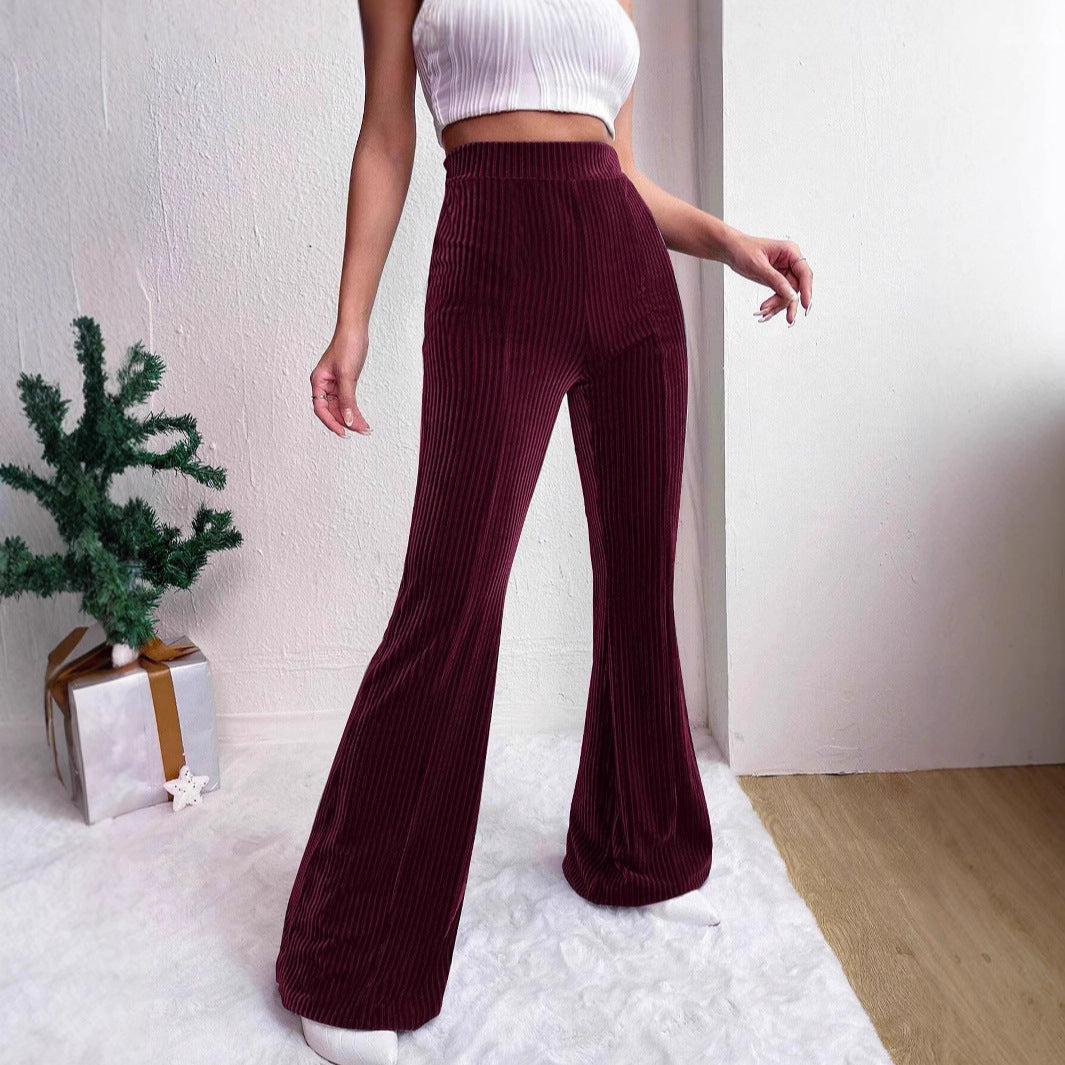 Damen Elegante und bequeme Samthose mit vertikalen Streifen Drune