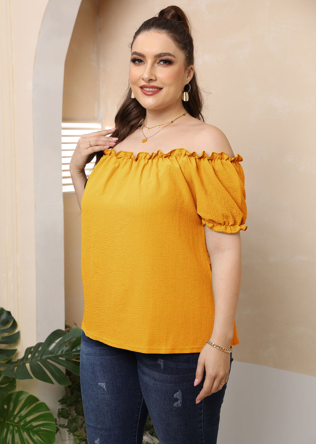 Damen Off-Shoulder Oberteil mit Volant Drune
