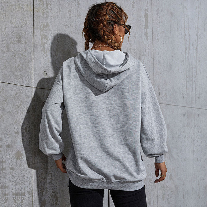 Damen Oversize-Kapuzenpullover mit Vintage-Racer-Print, Kängurutasche und geripptem Saum Drune