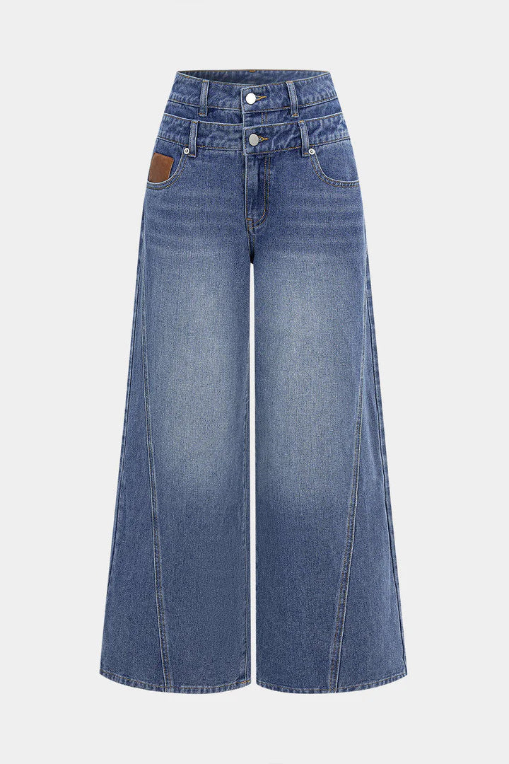 Damen modische High-Waist Jeans mit weitem Bein Drune