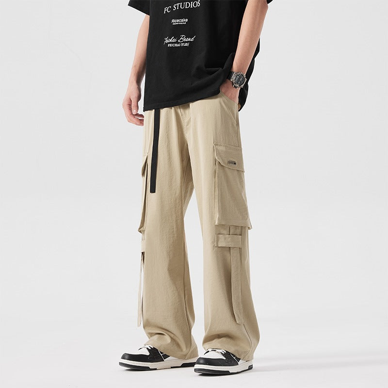 Herren Baggy-Cargohose mit extra großen Utility-Taschen, geradem Bein & integriertem Stoffgürtel Drune