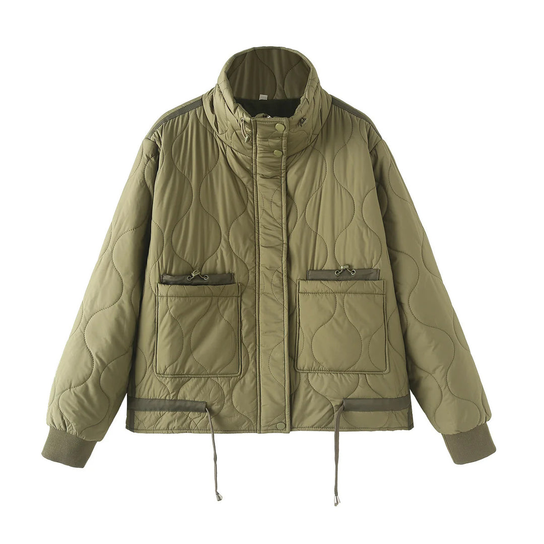 Damen nan gesteppte Kurzjacke mit hohem Stehkragen, großen Pattentaschen und Kordelzugsaum Drune