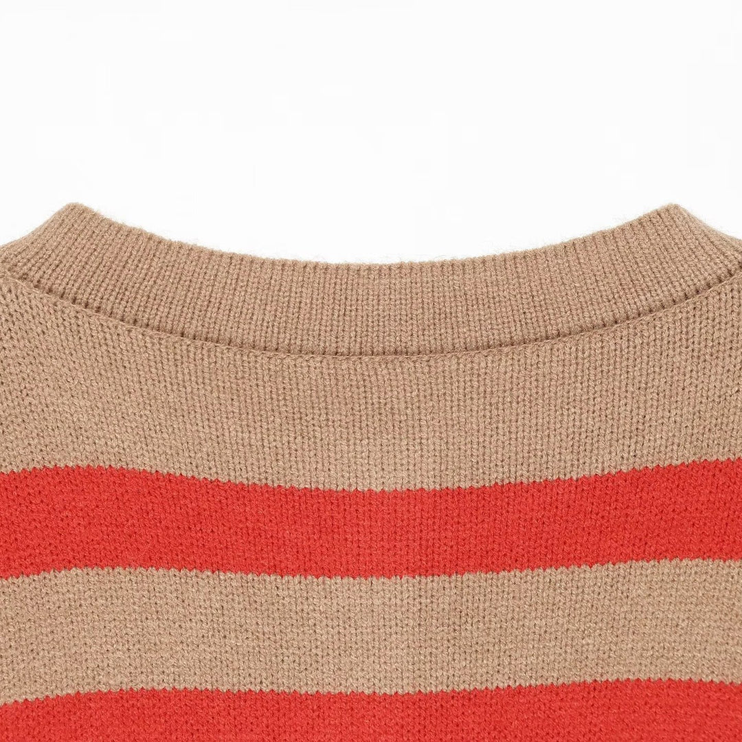 Damen Gestreifter Oversize-Strickpullover mit Henley-Knopfleiste Drune