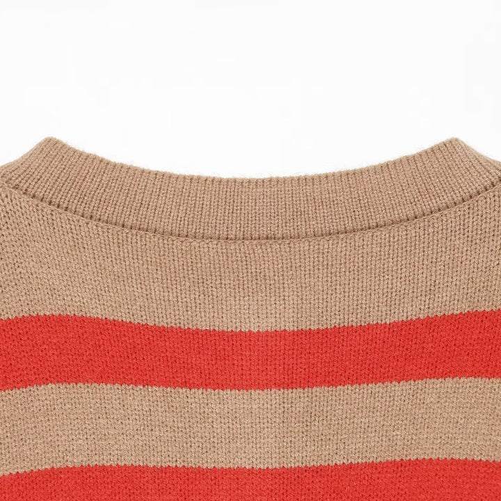 Damen Gestreifter Oversize-Strickpullover mit Henley-Knopfleiste Drune