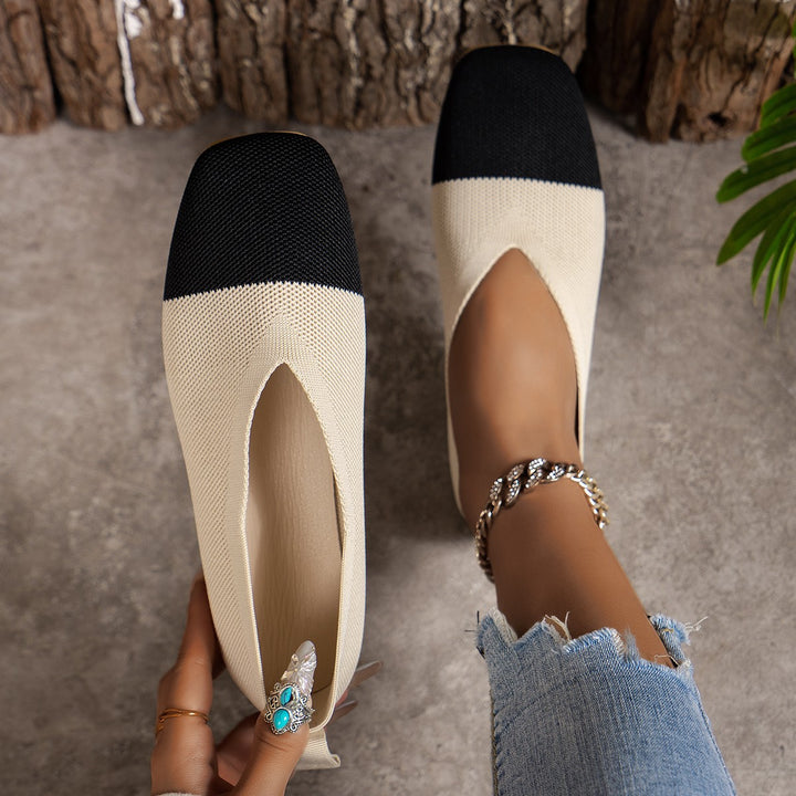 Damen Zweifarbige Strick‑Ballerinas mit quadratischer Kappe und elastischem Schaft Drune
