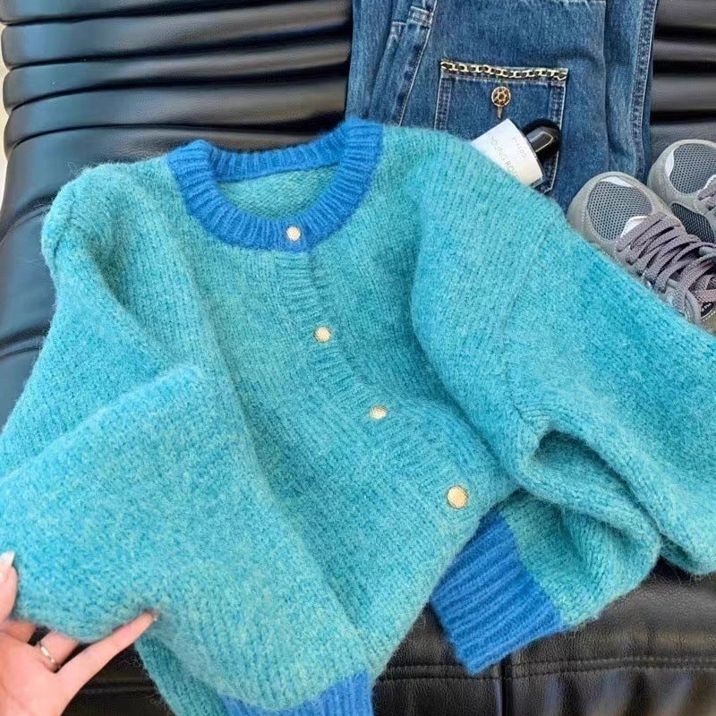 Damen Weiche Strickjacke mit luxuriösen Knöpfen und Kontrastbündchen Drune