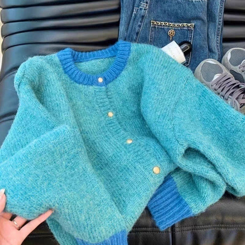 Damen Weiche Strickjacke mit luxuriösen Knöpfen und Kontrastbündchen Drune