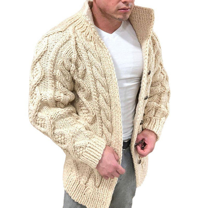 Herren nan Grobstrick Cardigan mit Zopfmuster und Schalkragen Drune