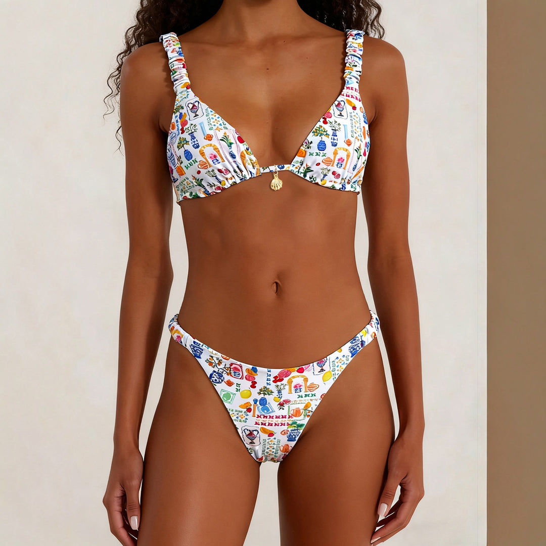 Damen Triangel-Bikini mit dekorativen Rüschen Drune