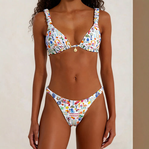 Damen Triangel-Bikini mit dekorativen Rüschen Drune