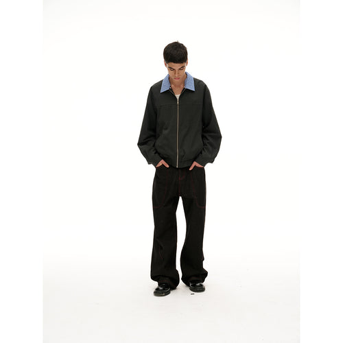 Unisex Kurz geschnittene Nadelstreifen‑Blousonjacke mit kontrastierendem Hemdkragen und durchgehendem Reißverschluss Drune
