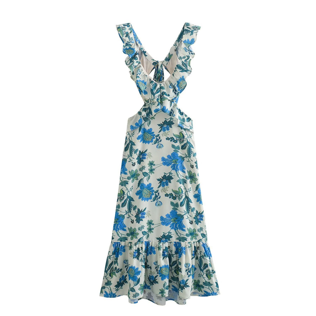 Damen Maxikleid mit weichem V-Ausschnitt und verspieltem Volant Drune