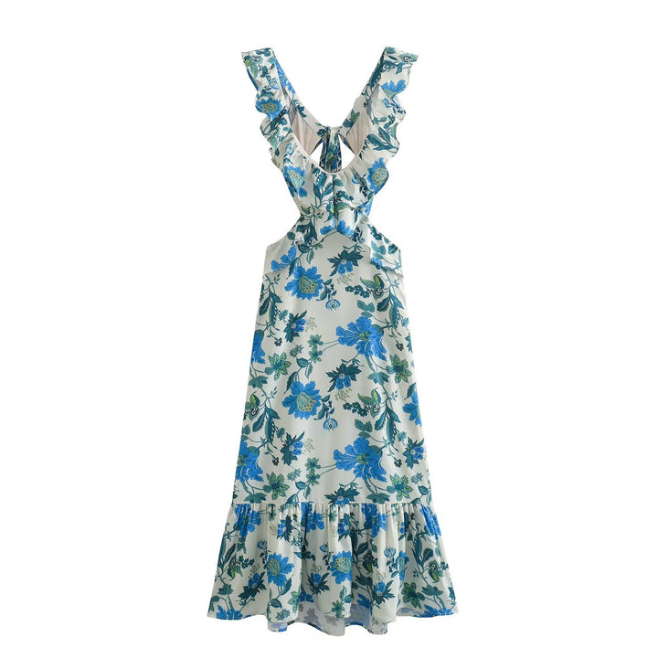 Damen Maxikleid mit weichem V-Ausschnitt und verspieltem Volant Drune