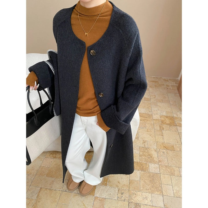 Damen eleganter Oversized-Mantel mit asymmetrischem Kragen und seitlichen Schlitzen Drune