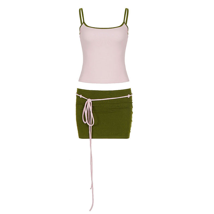 Damen Spaghetti-Trägershirt mit eleganter Kontrastkante und figurbetontem Schnitt Drune
