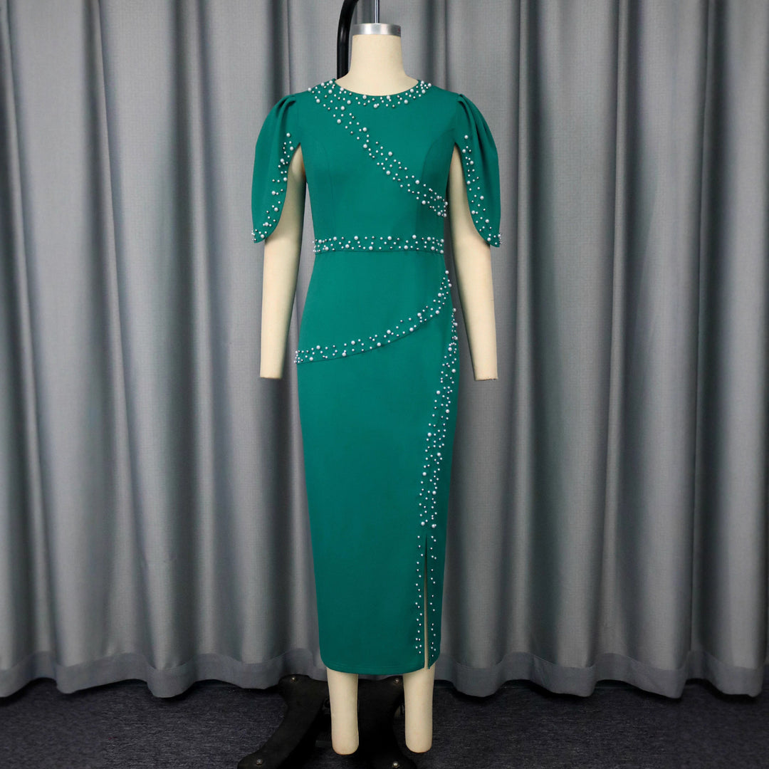 Damen Chic Glamour Kleid mit asymmetrischem Schlitz und funkelnden Strassdetails Drune