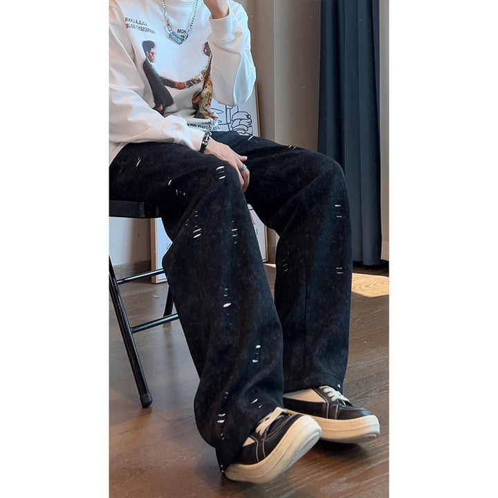 Herren Oversized Cordhose mit Distressed‑Details, weitem Bein und Tunnelzug Drune