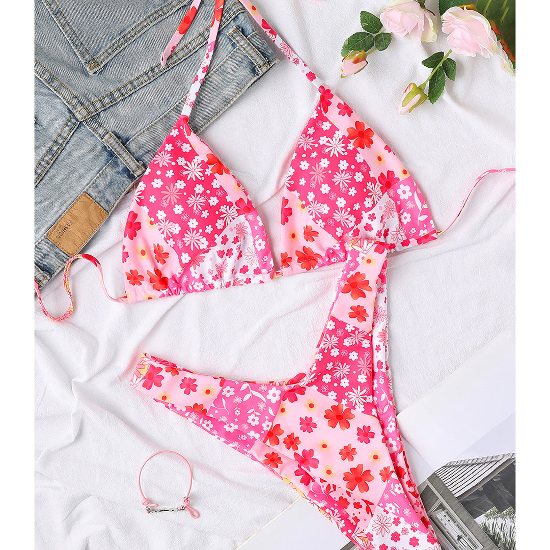 Damen Triangel-Bikini mit floralem Design und hohem Beinausschnitt Drune