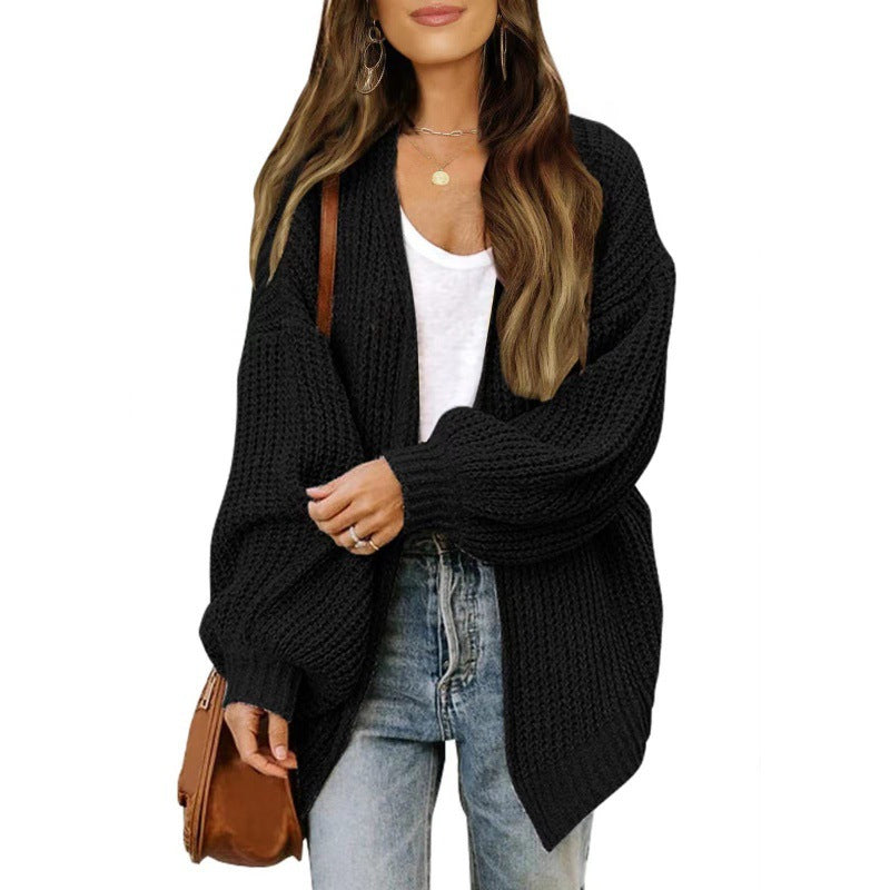 Damen luftige Strickjacke mit oversized Passform und tiefem V-Ausschnitt Drune