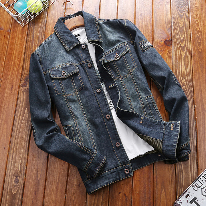 Herren Jeansjacke mit dichter Sherpa-Innenfütterung, hochschließendem Kragen und Utility-Taschen Drune
