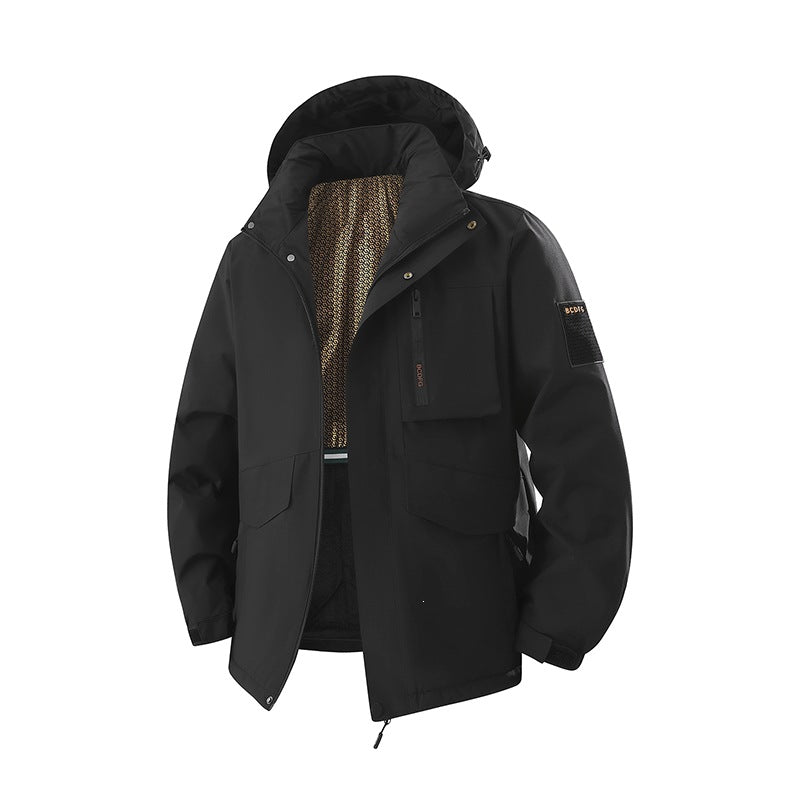 Herren Wasserdichte Outdoor-Multifunktionsjacke mit Kapuze & Fleece-Innenfutter Drune
