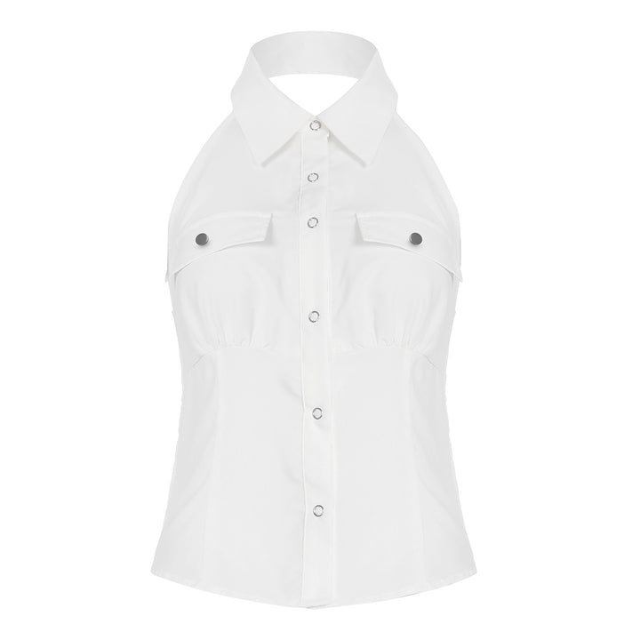 Damen Haltertop mit elegantem Kragen und praktischen Brusttaschen Drune