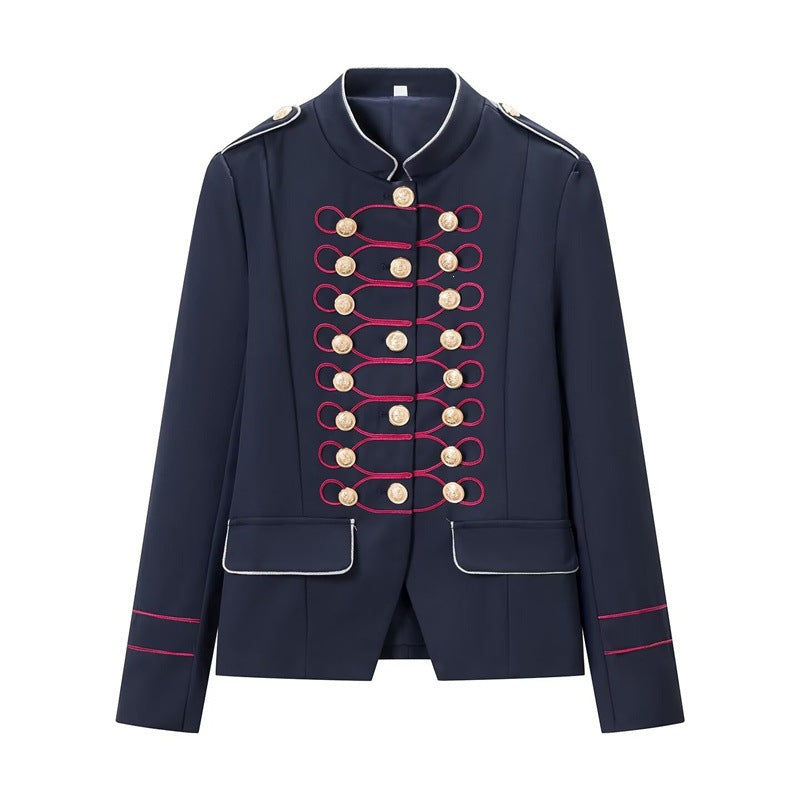 Damen militärisch-inspirierte Paradejacke mit Stehkragen und dekorativer Knopfleiste Drune