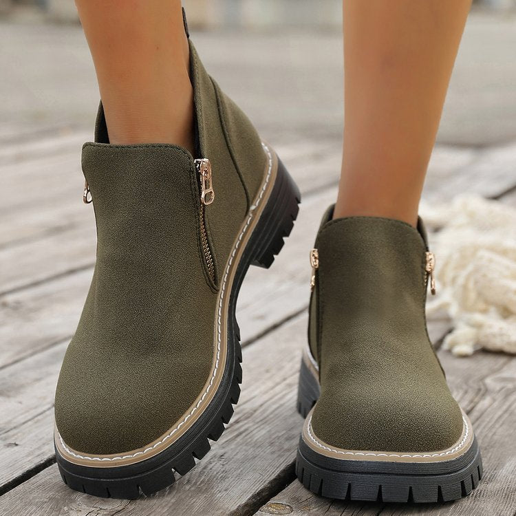 Damen Ankle-Boots mit grober Profilsohle und seitlichem Reißverschluss Drune