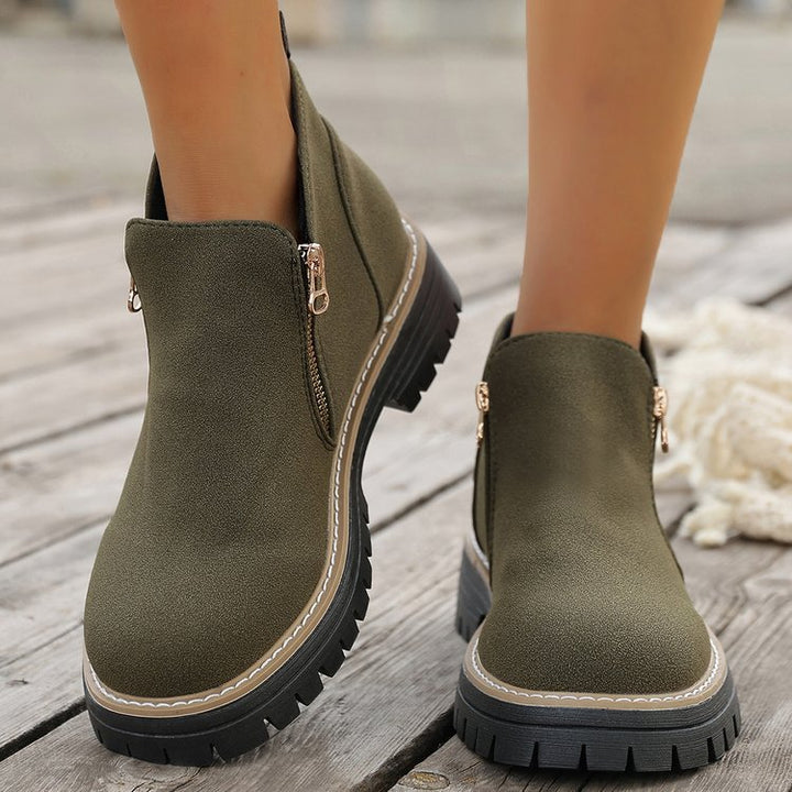 Damen Ankle-Boots mit grober Profilsohle und seitlichem Reißverschluss Drune