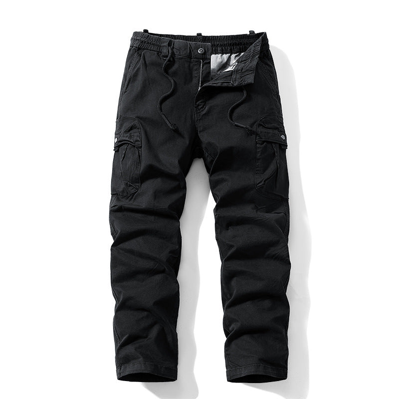 Herren Relaxed-Fit Canvas‑Cargohose mit Elastikbund, verdecktem Tunnelzug und Mehrfach‑Klappentaschen Drune